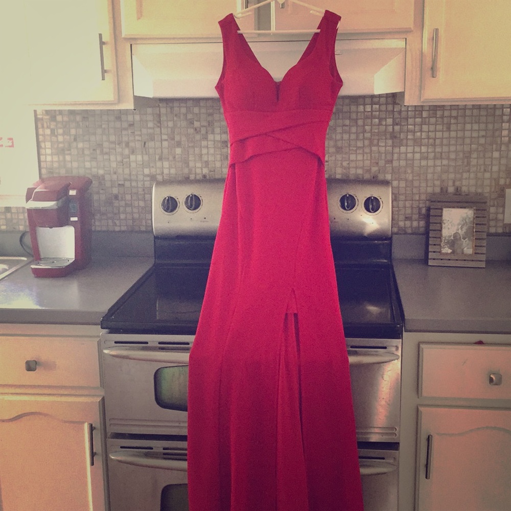 Bright vibrant red slit dress